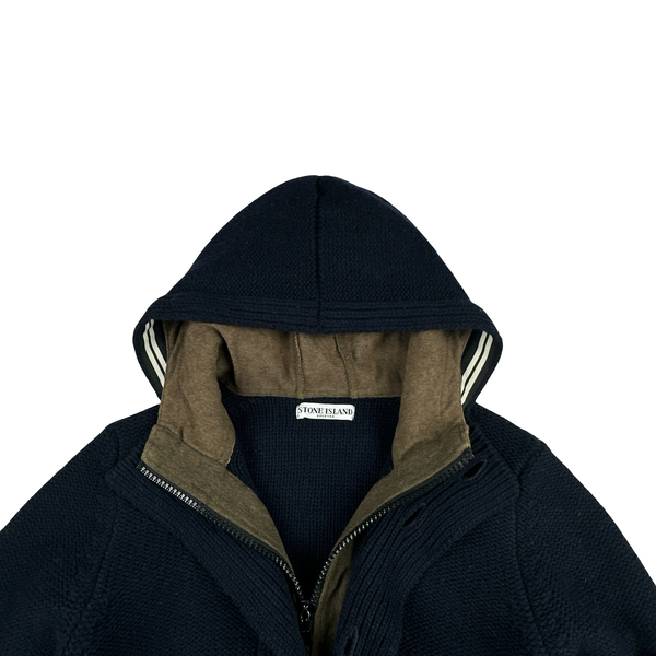 Stone Island 2010 Navy Heavyweight Wool Zipped Hoodie Jumper - Large