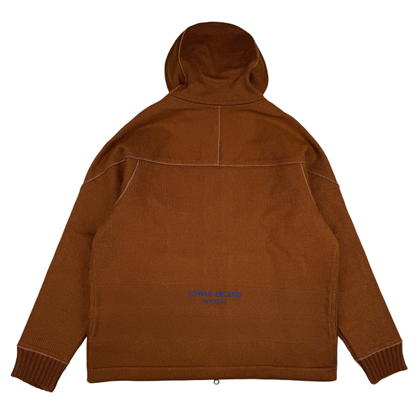 Stone Island 2025 Marina Chestnut Felted Wool Hooded Knit Zipped Jacket - Large
