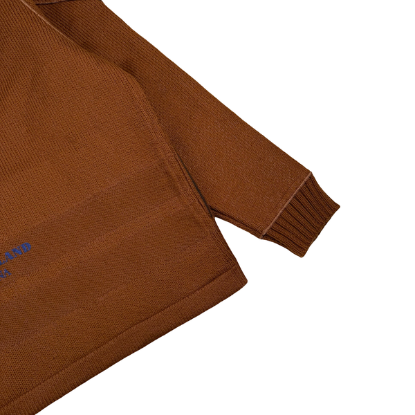 Stone Island 2025 Marina Chestnut Felted Wool Hooded Knit Zipped Jacket - Large