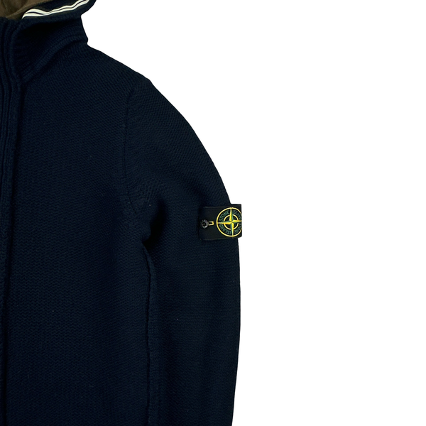 Stone Island 2010 Navy Heavyweight Wool Zipped Hoodie Jumper - Large