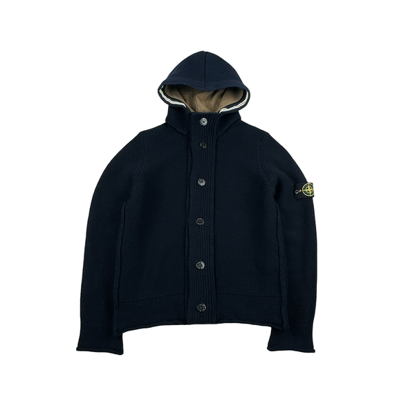 Stone Island 2010 Navy Heavyweight Wool Zipped Hoodie Jumper - Large