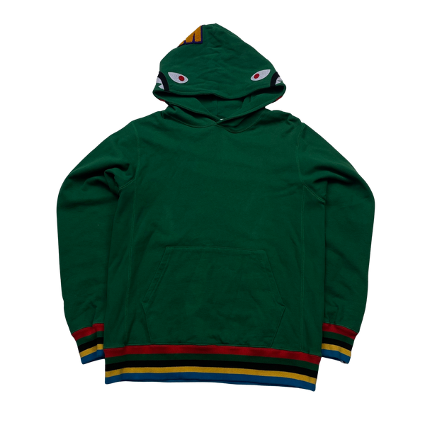 BAPE Green Shark Striped Pullover Hoodie - Large