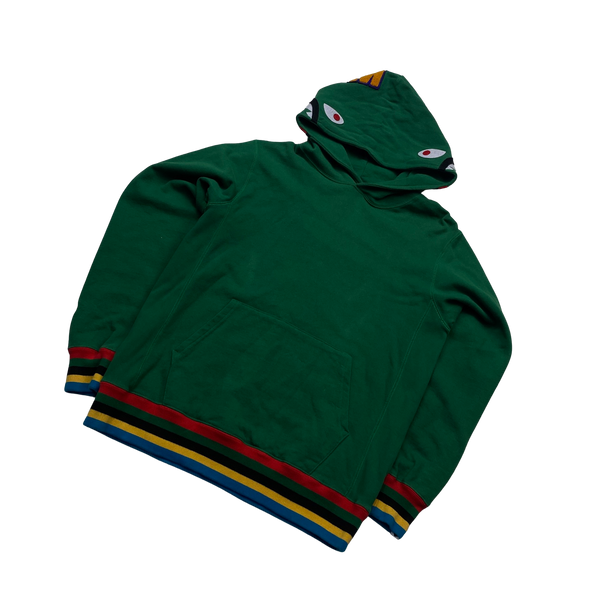BAPE Green Shark Striped Pullover Hoodie - Large