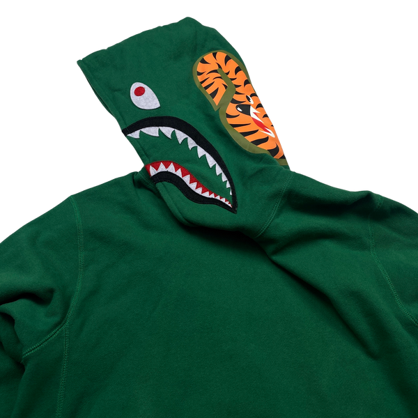 BAPE Green Shark Striped Pullover Hoodie - Large