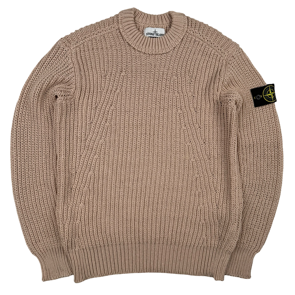 Stone Island Oatmeal 2021 Cotton Blend Chunky Knit Crewneck - Medium