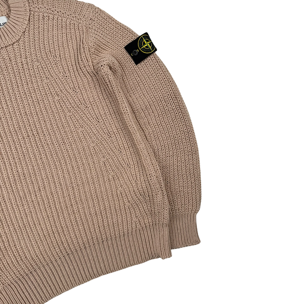 Stone Island Oatmeal 2021 Cotton Blend Chunky Knit Crewneck - Medium