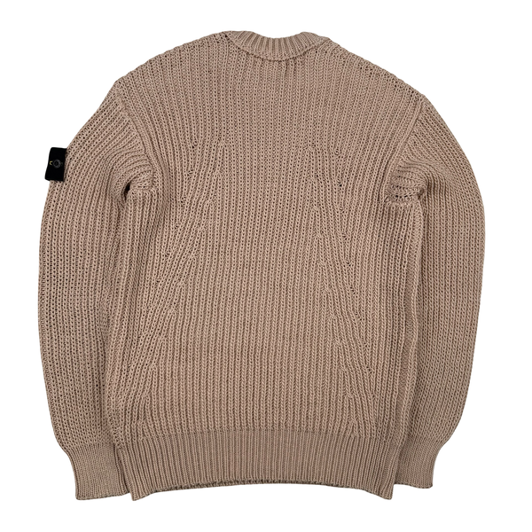 Stone Island Oatmeal 2021 Cotton Blend Chunky Knit Crewneck - Medium