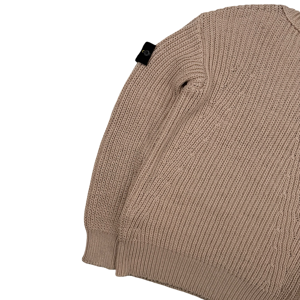 Stone Island Oatmeal 2021 Cotton Blend Chunky Knit Crewneck - Medium