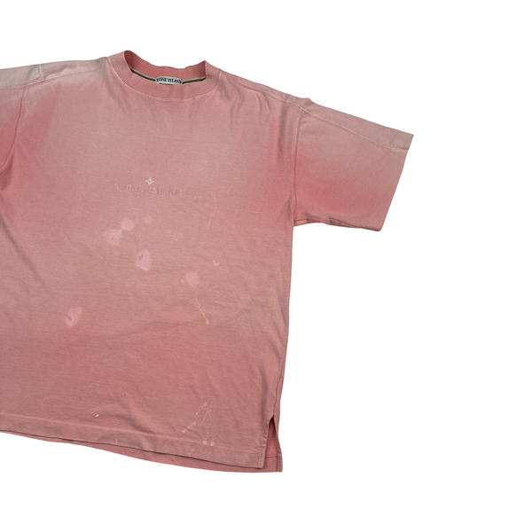 Stone Island 90s Pink Cotton Spellout T Shirt - XL