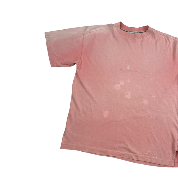 Stone Island 90s Pink Cotton Spellout T Shirt - XL