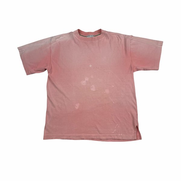 Stone Island 90s Pink Cotton Spellout T Shirt - XL