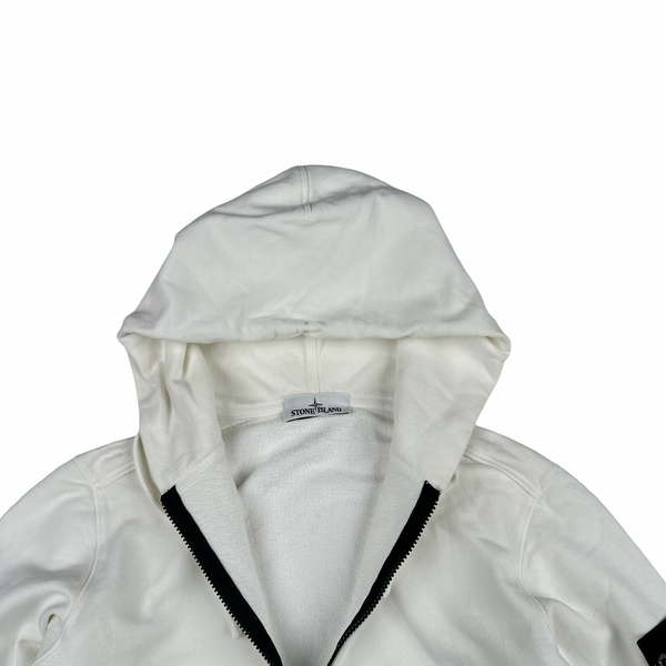 Stone Island 2019 White Zipped Cotton Hoodie - Small