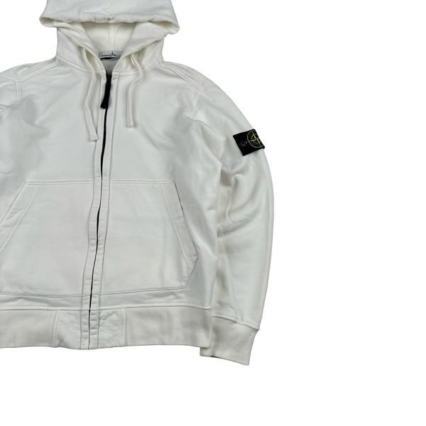 Stone Island 2019 White Zipped Cotton Hoodie - Small