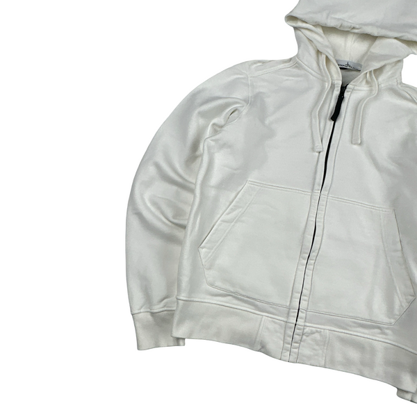 Stone Island 2019 White Zipped Cotton Hoodie - Small