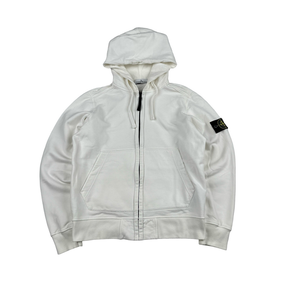 Stone Island 2019 White Zipped Cotton Hoodie - Small