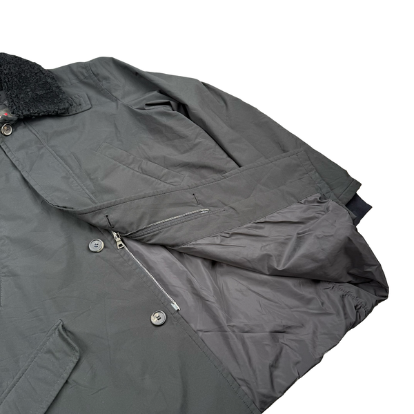 Prada Black Insulated Long Shearling Collar Red Tab Jacket - XXL