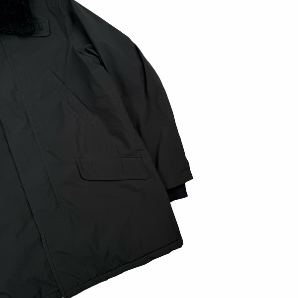 Prada Black Insulated Long Shearling Collar Red Tab Jacket - XXL