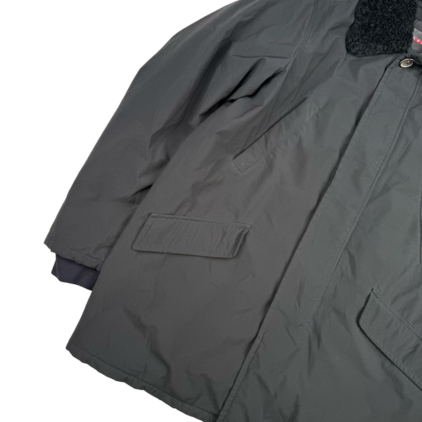 Prada Black Insulated Long Shearling Collar Red Tab Jacket - XXL