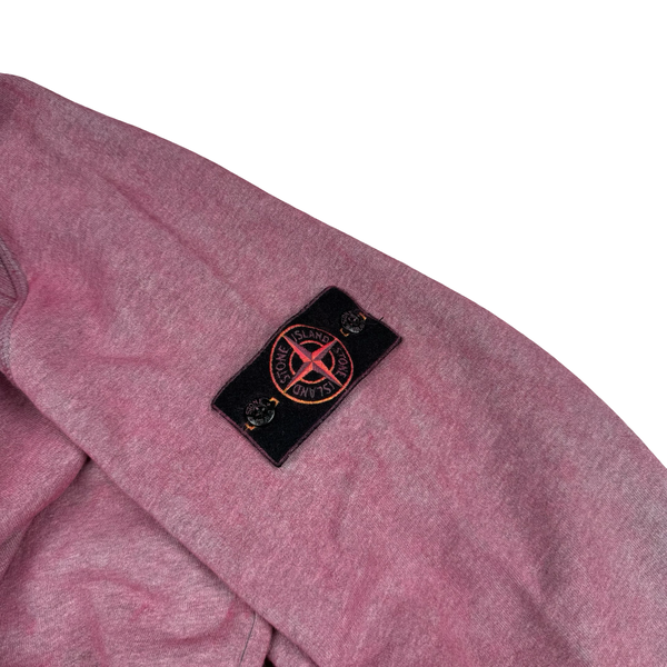 Stone Island 2020 Pink/Grey Dust Treatment Full Zip Cotton Hoodie - Large