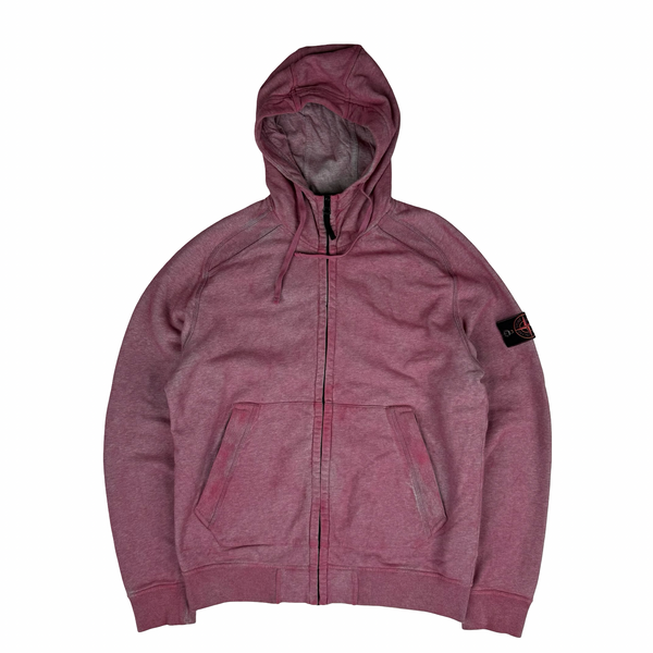 Stone Island 2020 Pink/Grey Dust Treatment Full Zip Cotton Hoodie - Large