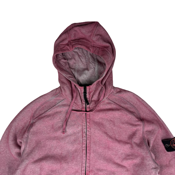 Stone Island 2020 Pink/Grey Dust Treatment Full Zip Cotton Hoodie - Large