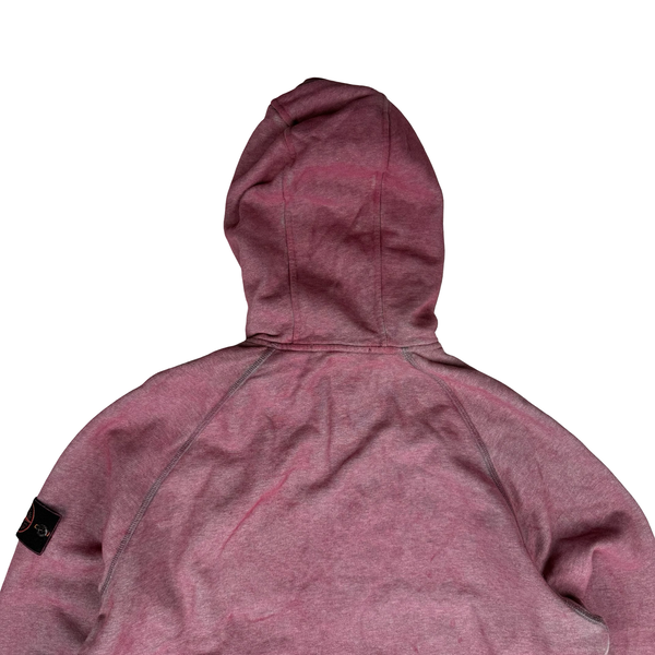 Stone Island 2020 Pink/Grey Dust Treatment Full Zip Cotton Hoodie - Large