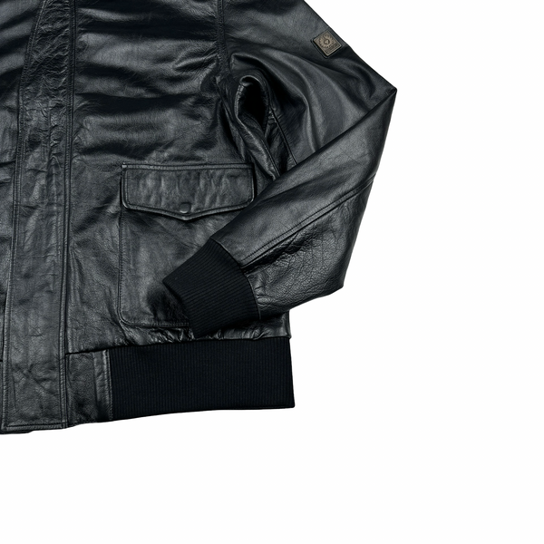 Belstaff Black Leather Zipped Lined Jacket - XXL