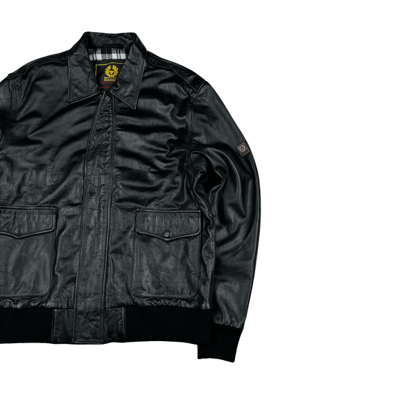 Belstaff Black Leather Zipped Lined Jacket - XXL