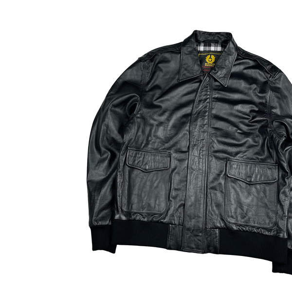 Belstaff Black Leather Zipped Lined Jacket - XXL
