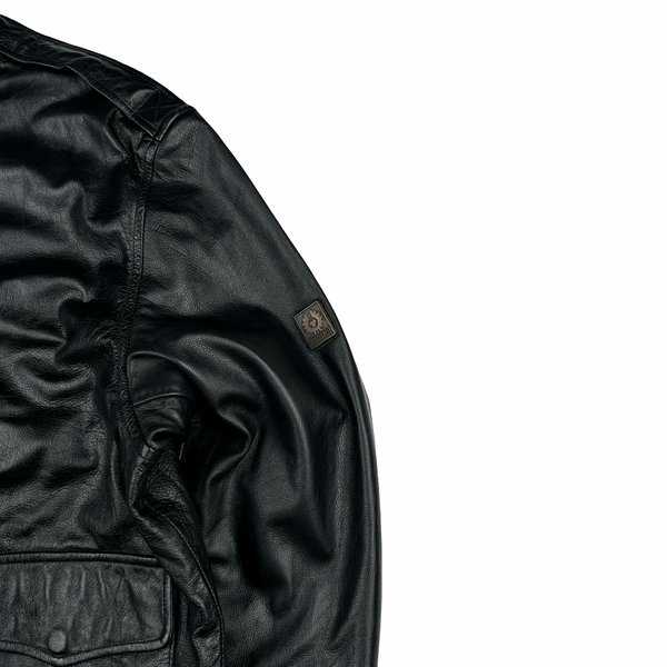 Belstaff Black Leather Zipped Lined Jacket - XXL