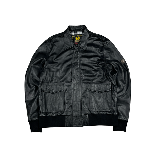 Belstaff Black Leather Zipped Lined Jacket - XXL