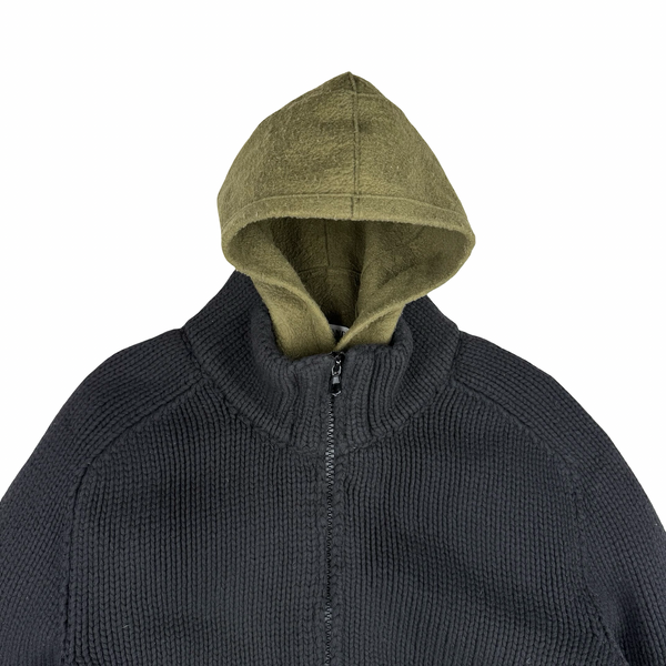 Stone Island Black Vintage 2005 Heavyweight Wool Blend Knit Full Zip Cardigan - XXL