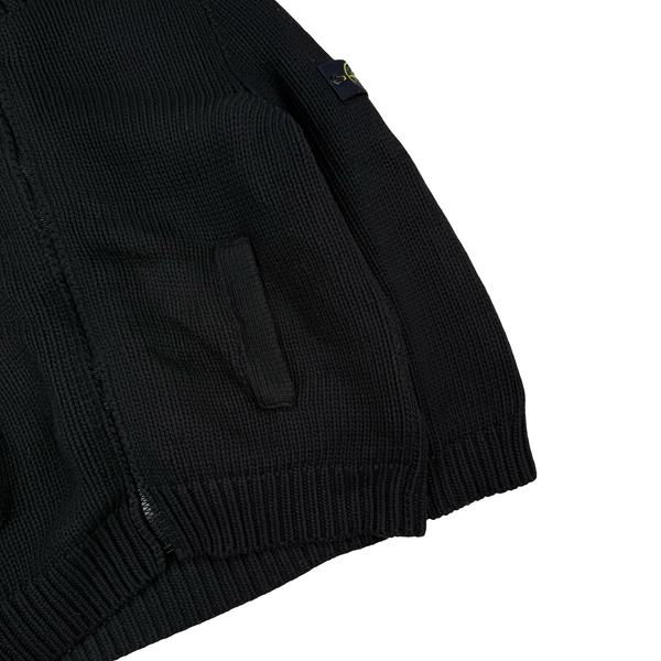 Stone Island Black Vintage 2005 Heavyweight Wool Blend Knit Full Zip Cardigan - XXL
