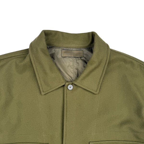 Stone Island Ghost 2024 Army Green Wool Blend Lined Overshirt - XXL