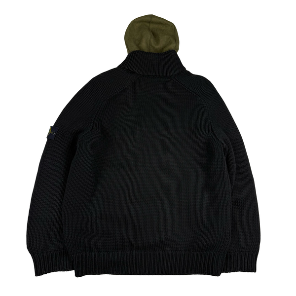 Stone Island Black Vintage 2005 Heavyweight Wool Blend Knit Full Zip Cardigan - XXL