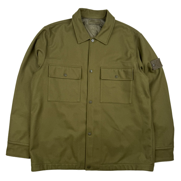 Stone Island Ghost 2024 Army Green Wool Blend Lined Overshirt - XXL