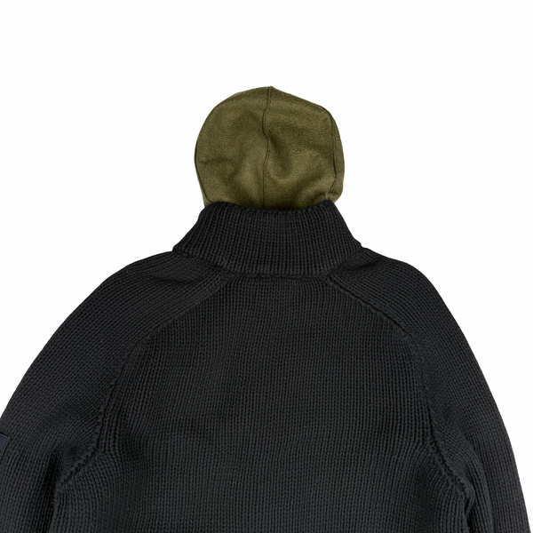 Stone Island Black Vintage 2005 Heavyweight Wool Blend Knit Full Zip Cardigan - XXL