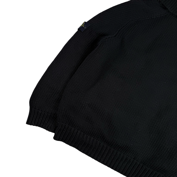 Stone Island Black Vintage 2005 Heavyweight Wool Blend Knit Full Zip Cardigan - XXL