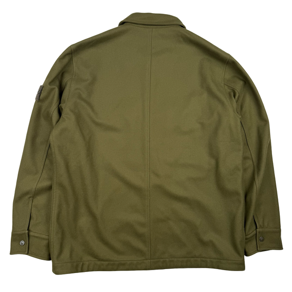 Stone Island Ghost 2024 Army Green Wool Blend Lined Overshirt - XXL