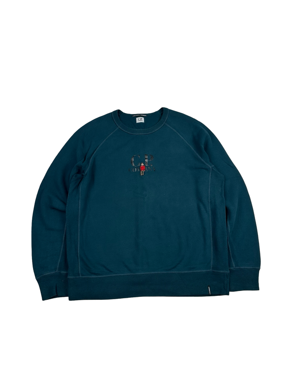 CP Company Blue Spellout Comic And Cars Graphic Crewneck Sweatshirt - Large