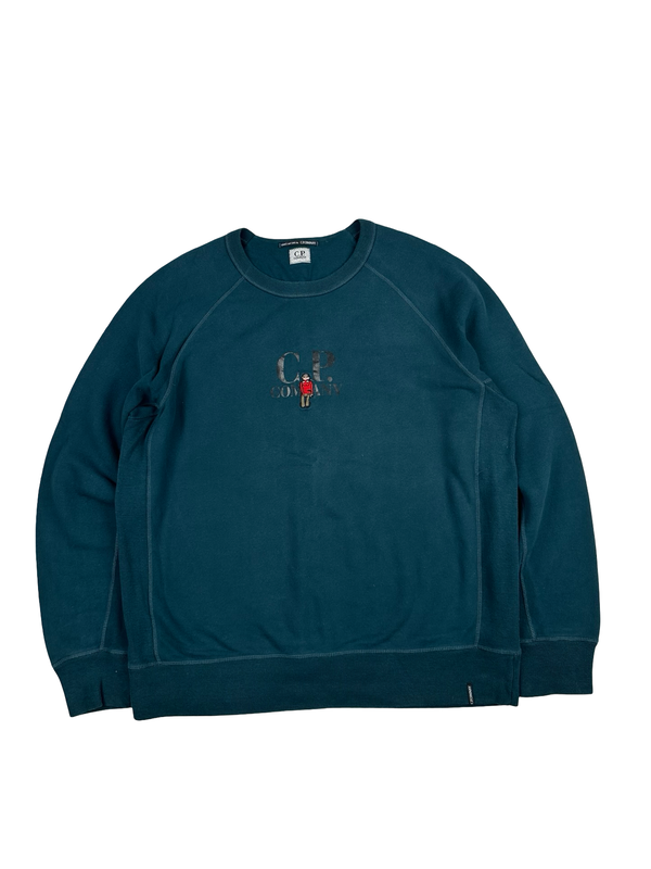 CP Company Blue Spellout Comic And Cars Graphic Crewneck Sweatshirt - Large