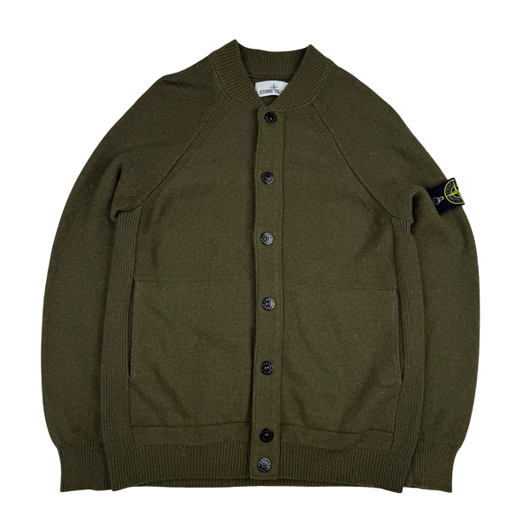 Stone Island 2016 Military Green Buttoned Wool Cardigan - Small