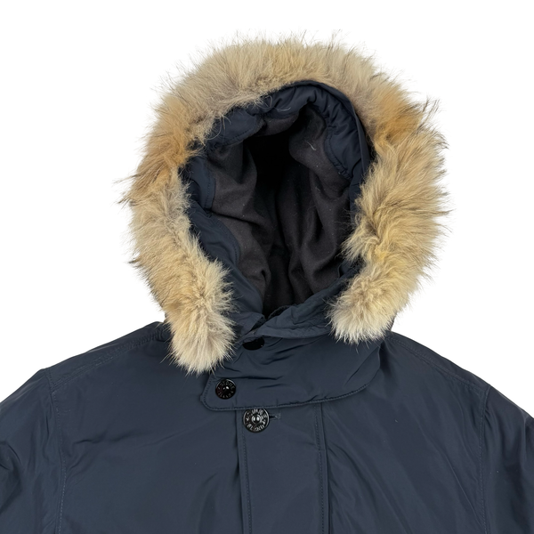 Stone Island 2016 Navy Down Filled Micro Reps Fur Hood Parka Jacket - Large
