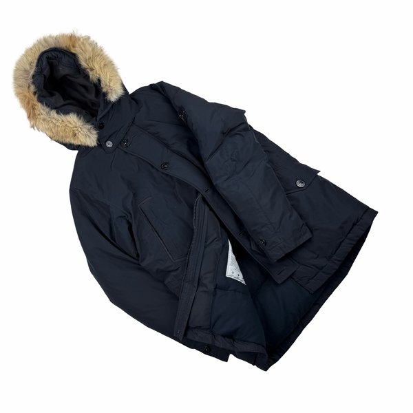 Stone Island 2016 Navy Down Filled Micro Reps Fur Hood Parka Jacket - Large