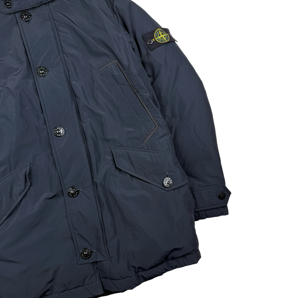 Stone Island 2016 Navy Down Filled Micro Reps Fur Hood Parka Jacket - Large