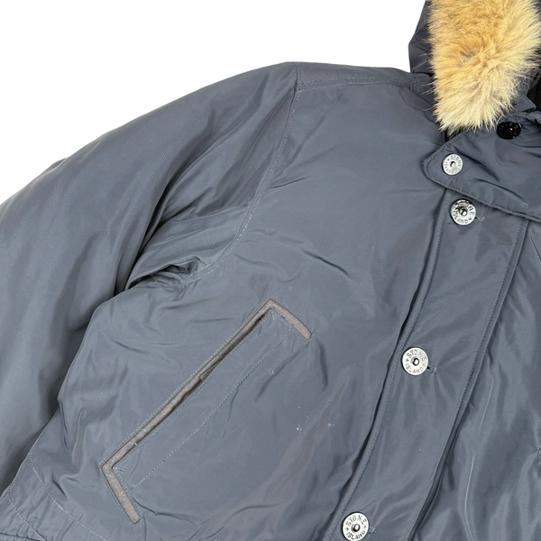 Stone Island 2016 Navy Down Filled Micro Reps Fur Hood Parka Jacket - Large