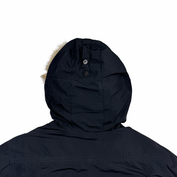 Stone Island 2016 Navy Down Filled Micro Reps Fur Hood Parka Jacket - Large