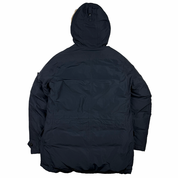 Stone Island 2016 Navy Down Filled Micro Reps Fur Hood Parka Jacket - Large
