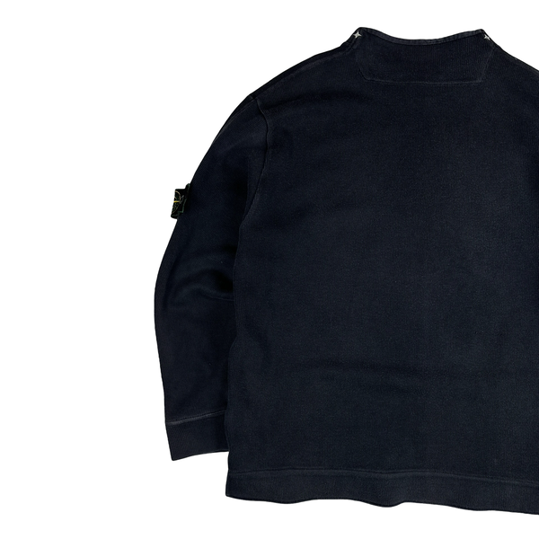 Stone Island Vintage 1999 Navy Cotton Blend Mock Neck Jumper - Medium