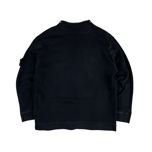 Stone Island Vintage 1999 Navy Cotton Blend Mock Neck Jumper - Medium
